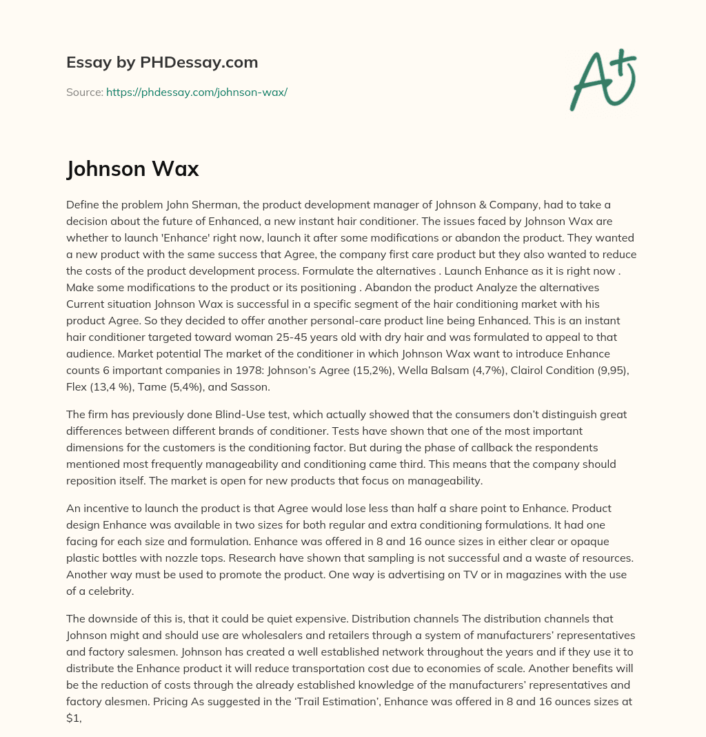 Decision-making for Johnson & Company’s Enhanced Hair Conditioner essay