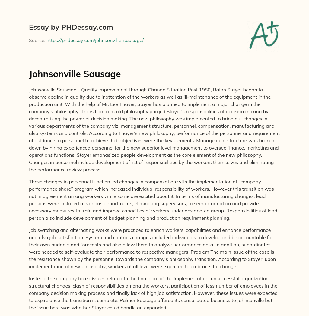 Johnsonville Sausage essay