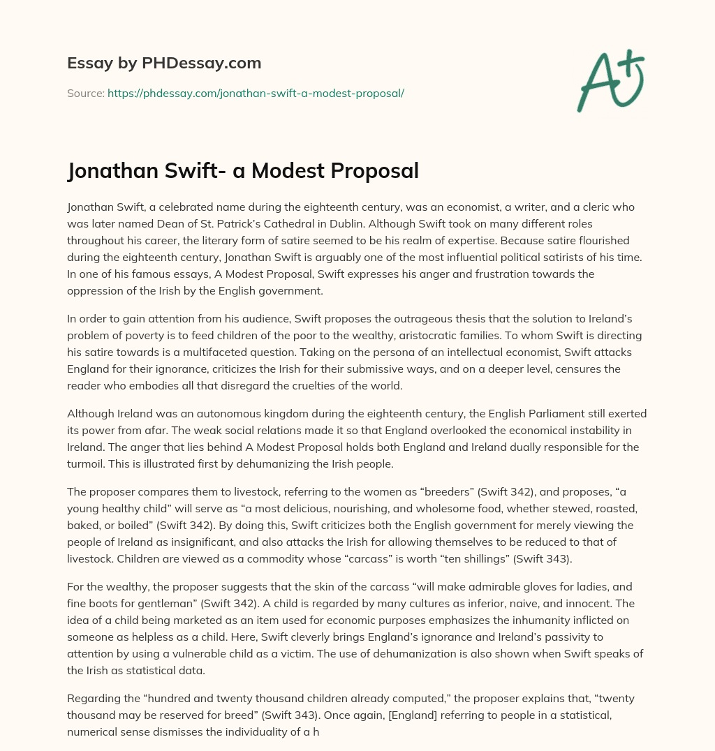 Jonathan Swift- a Modest Proposal essay