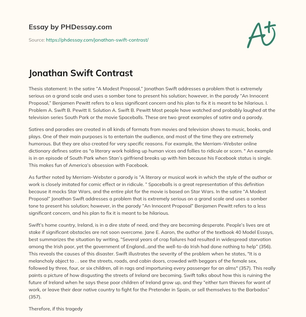 Jonathan Swift Contrast essay