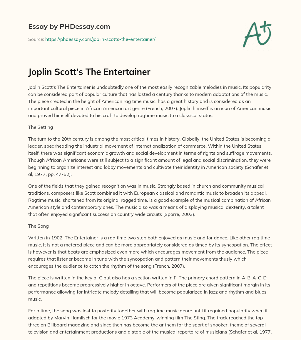 Joplin Scott’s The Entertainer essay