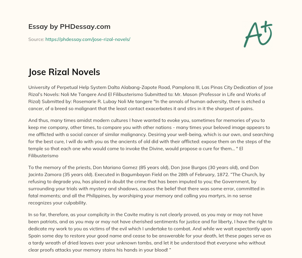 Jose Rizal Novels essay