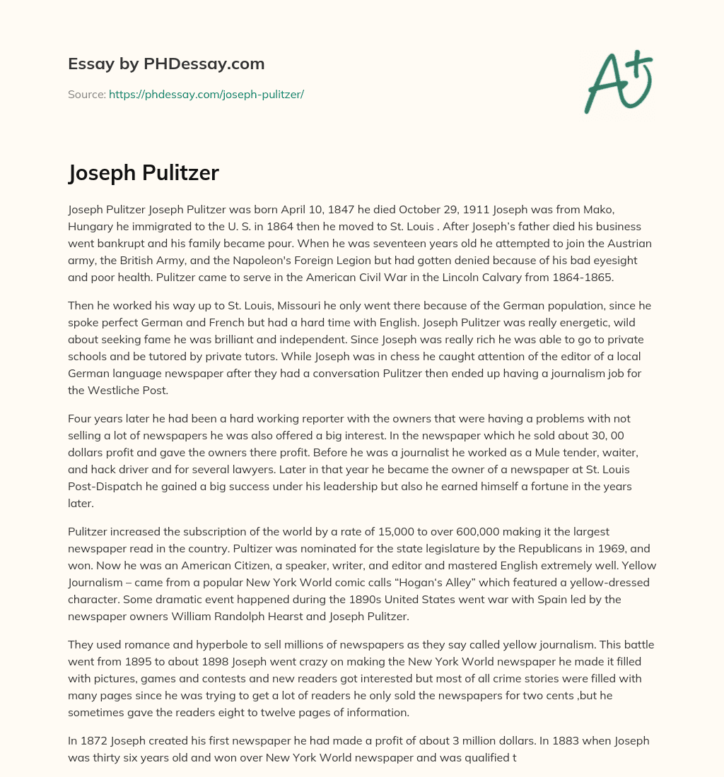 Joseph Pulitzer essay