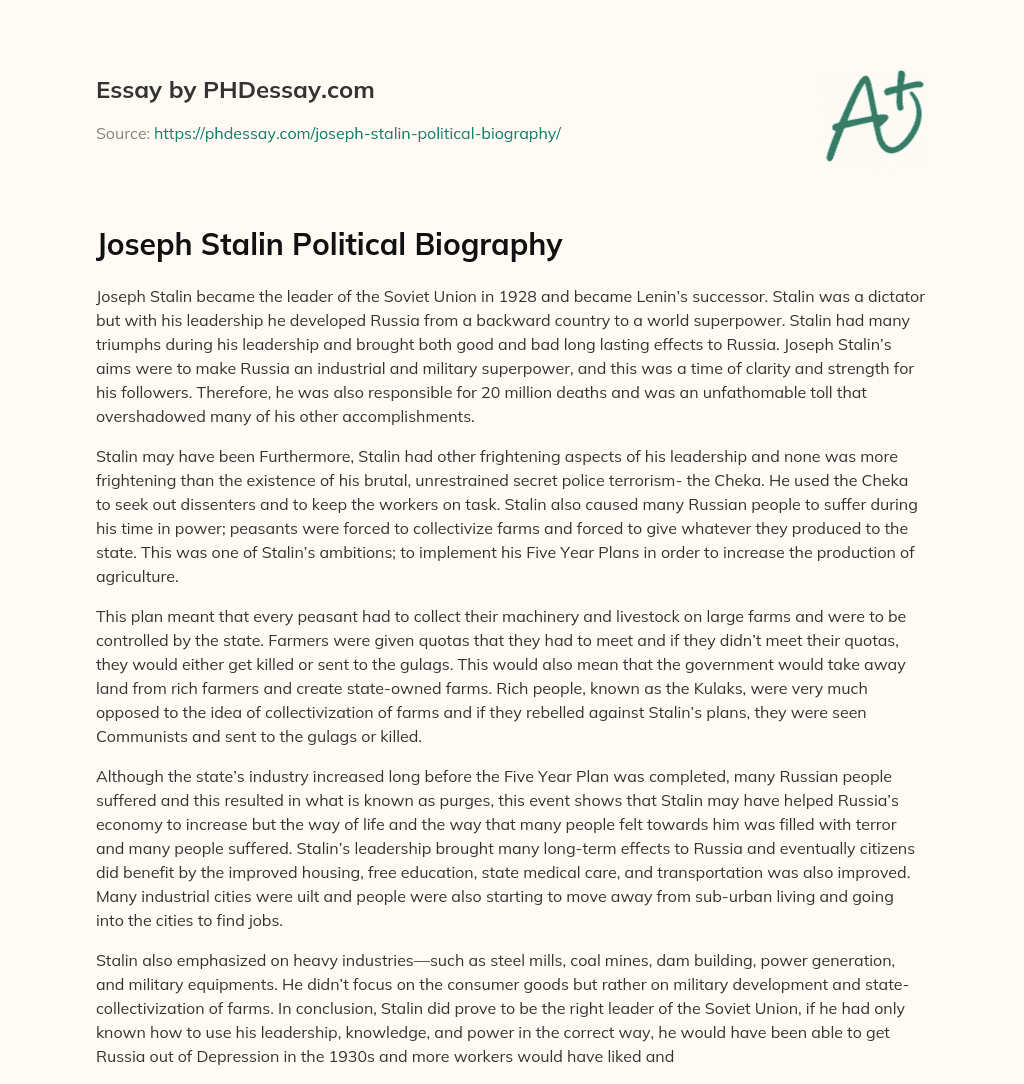 Joseph Stalin Political Biography essay