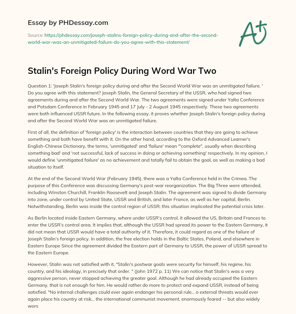 stalin foreign policy essay