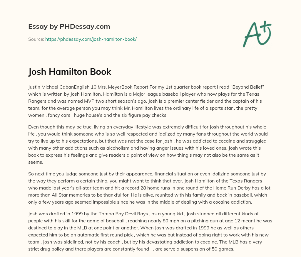 Josh Hamilton Book essay
