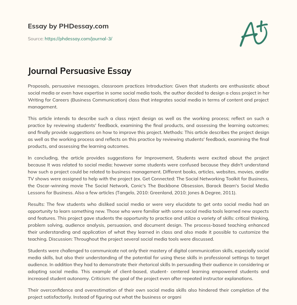 Journal Persuasive Essay essay
