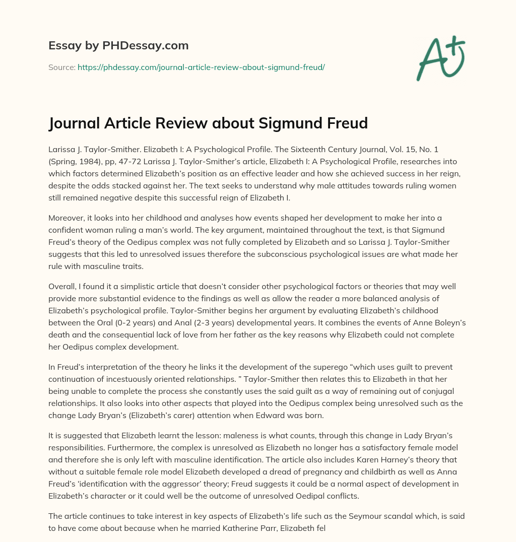 Journal Article Review about Sigmund Freud