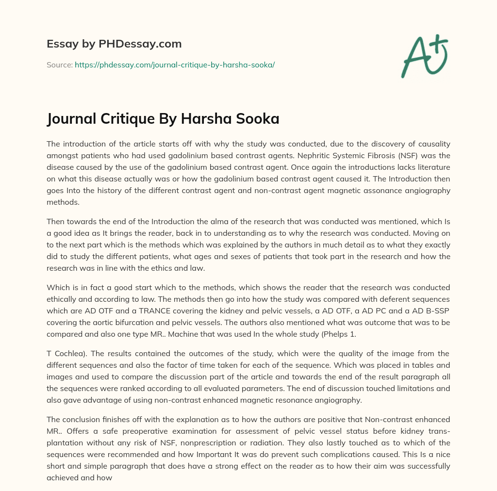 Journal Critique By Harsha Sooka essay