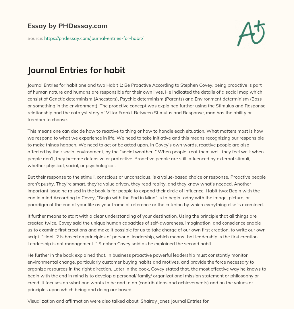 Journal Entries for habit essay