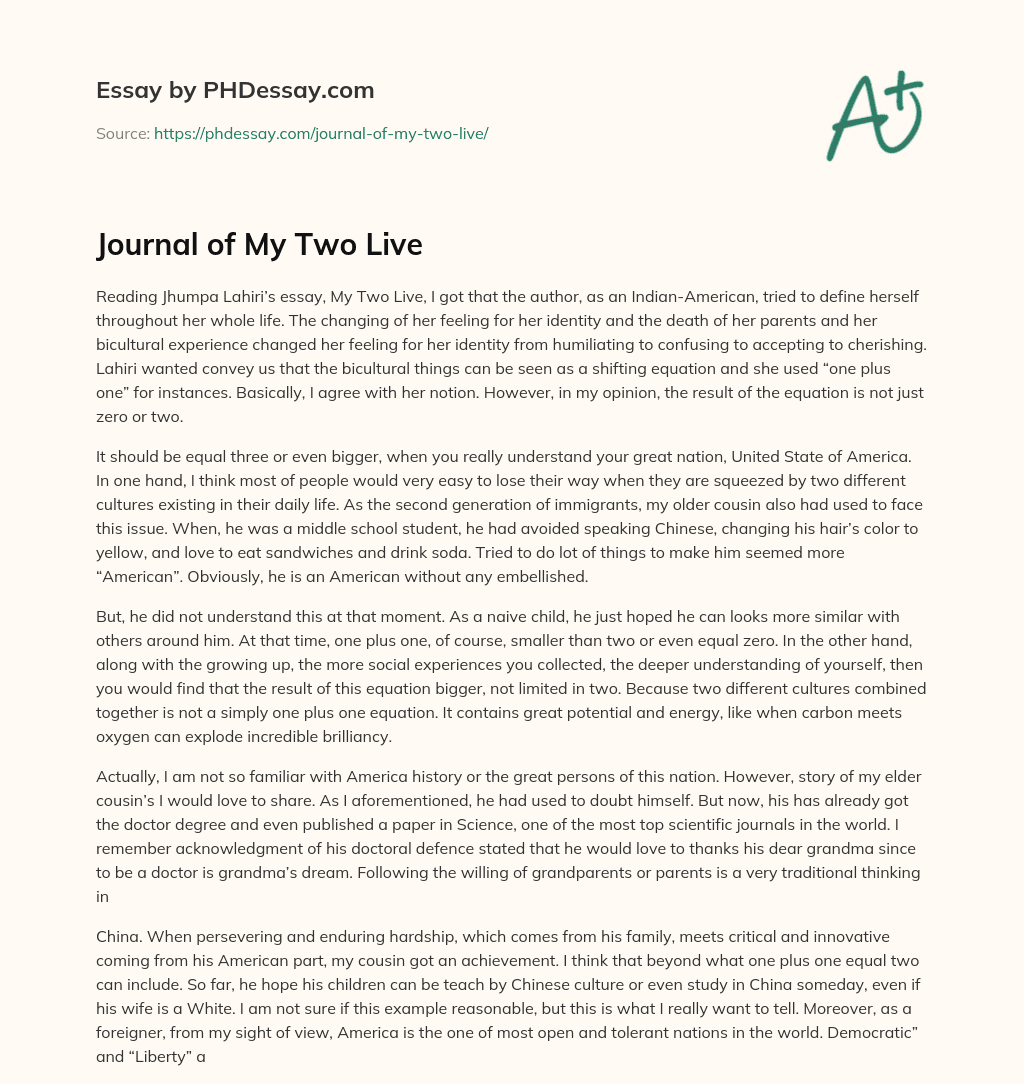Journal of My Two Live essay