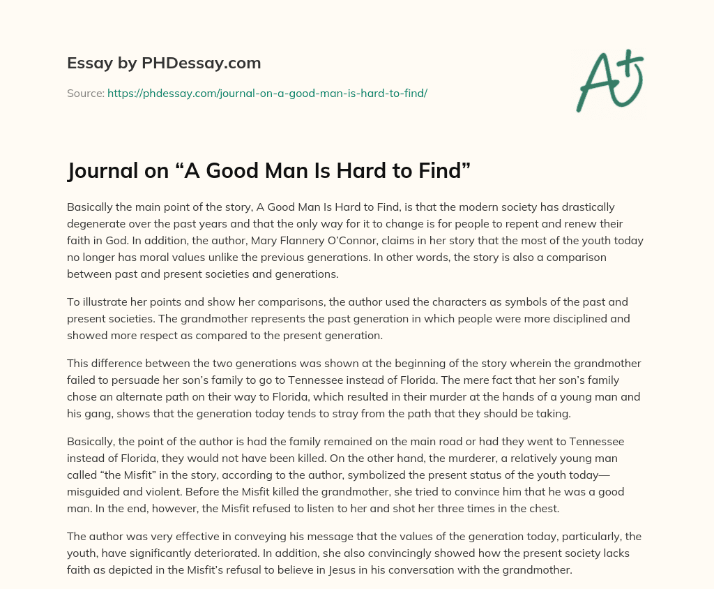Journal on “A Good Man Is Hard to Find” essay