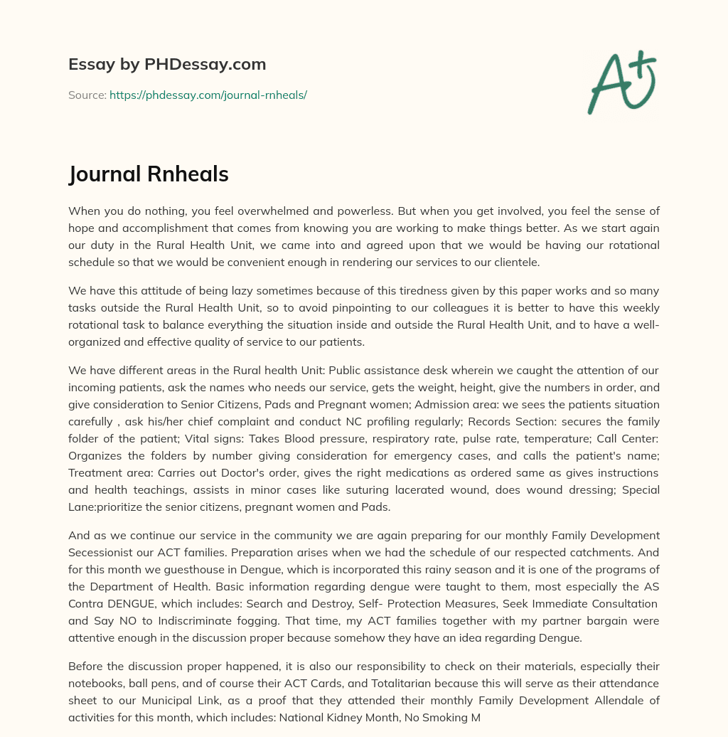 Journal Rnheals essay