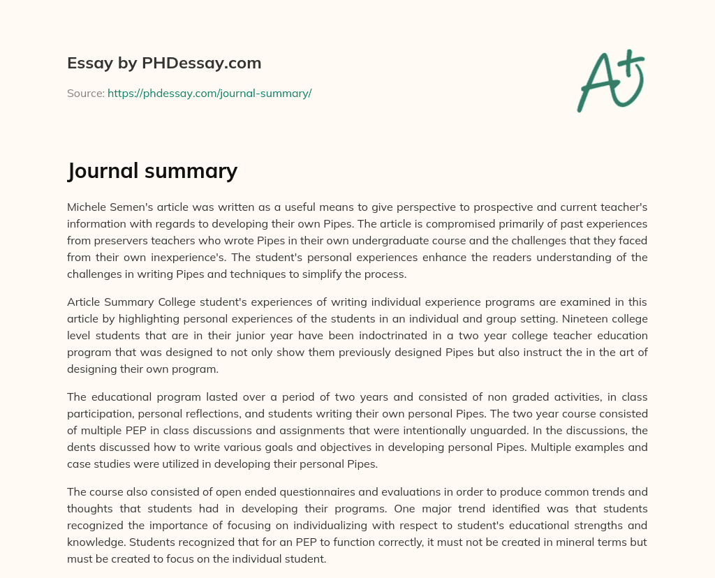 Journal summary essay