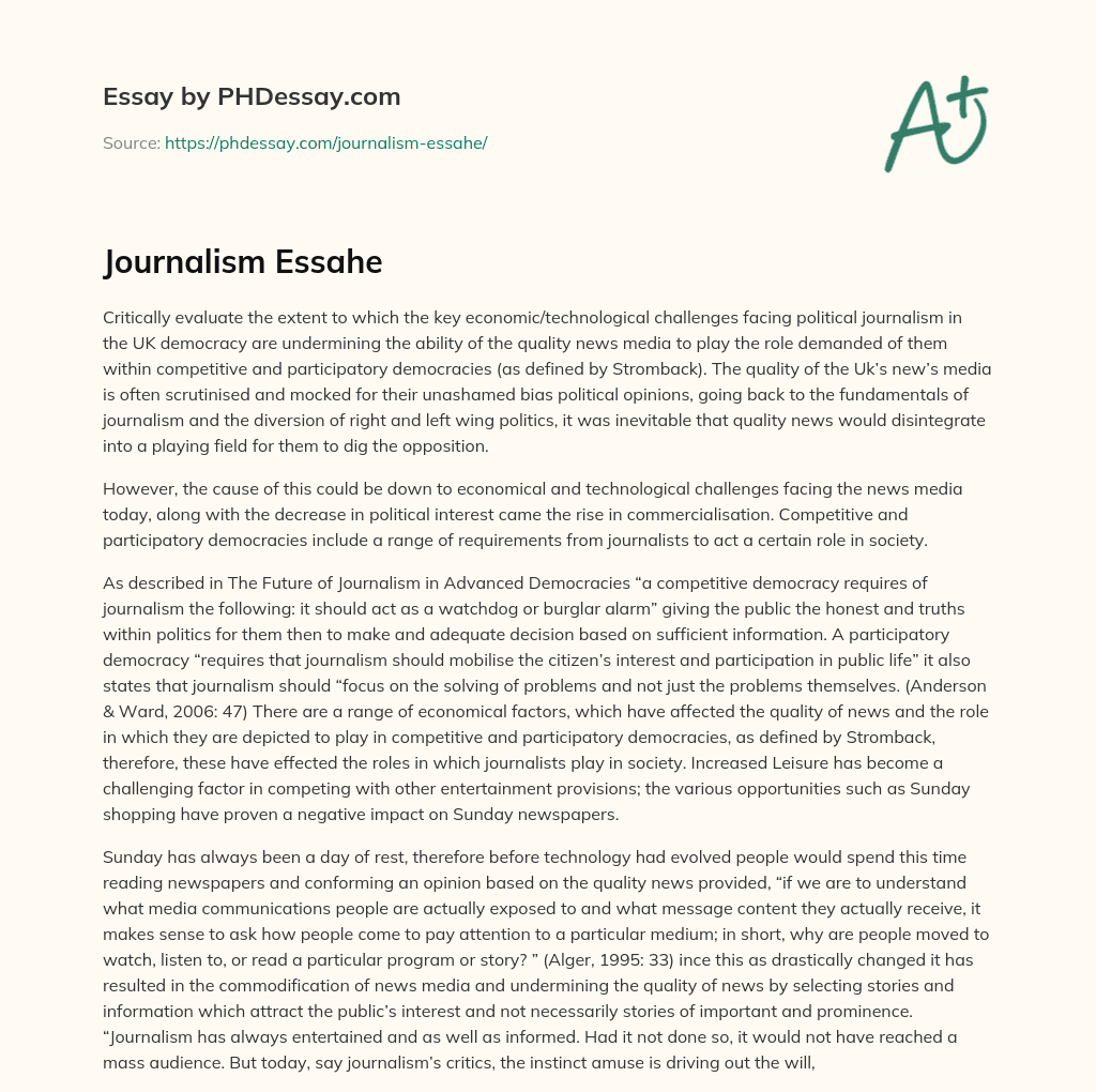 Journalism Essahe essay