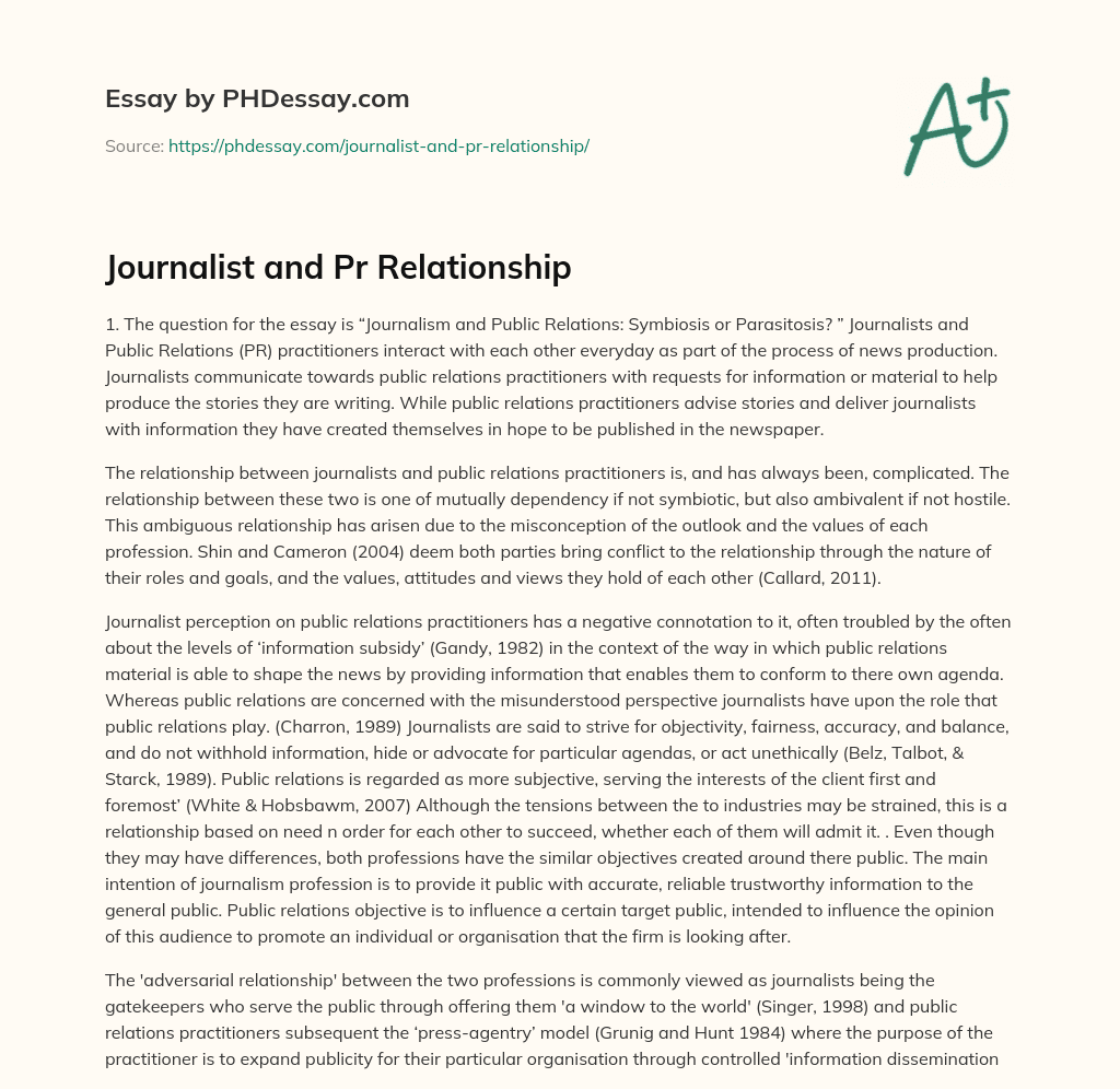 Journalist and Pr Relationship essay