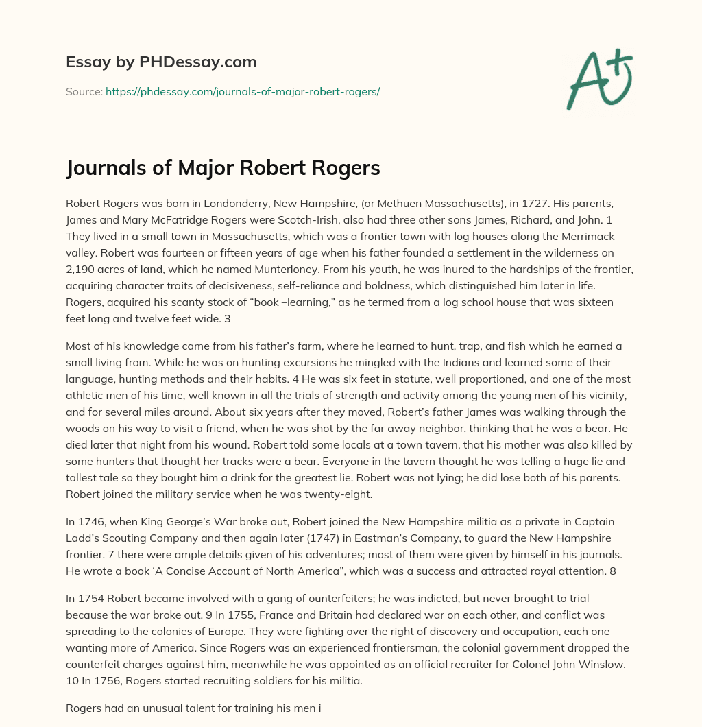 Journals of Major Robert Rogers essay