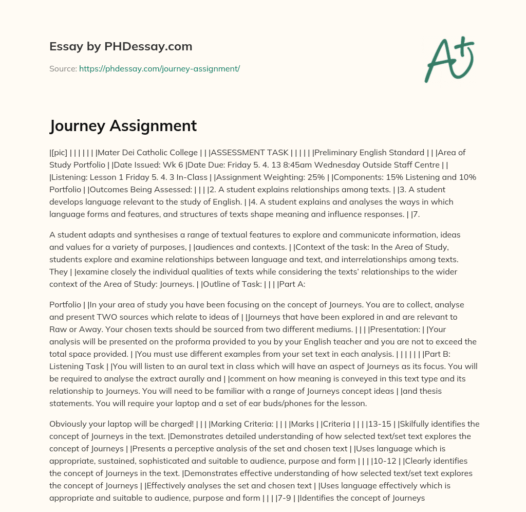 Journey Assignment essay