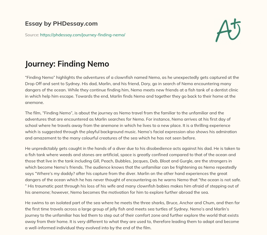 Journey: Finding Nemo essay