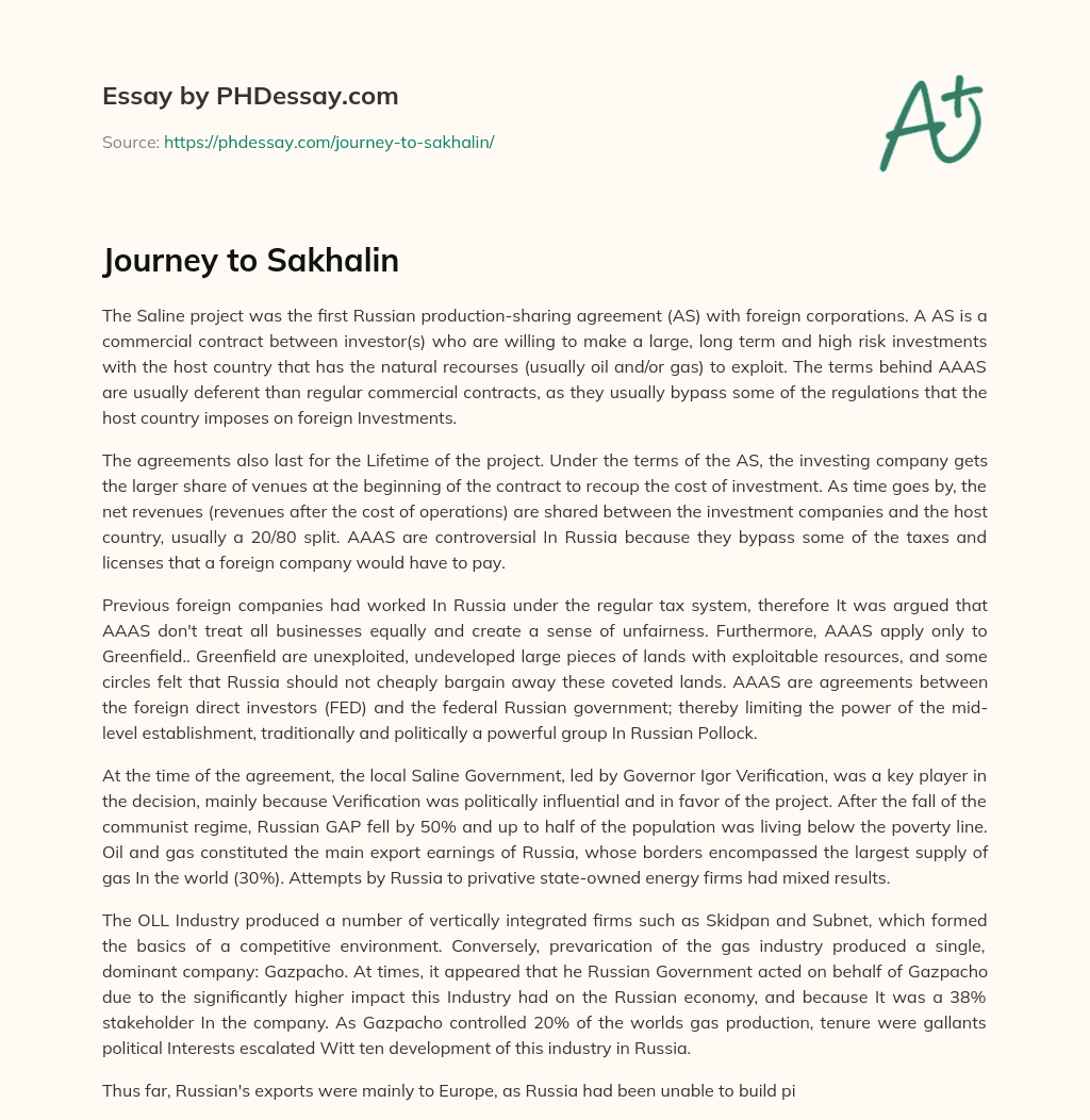 Journey to Sakhalin essay