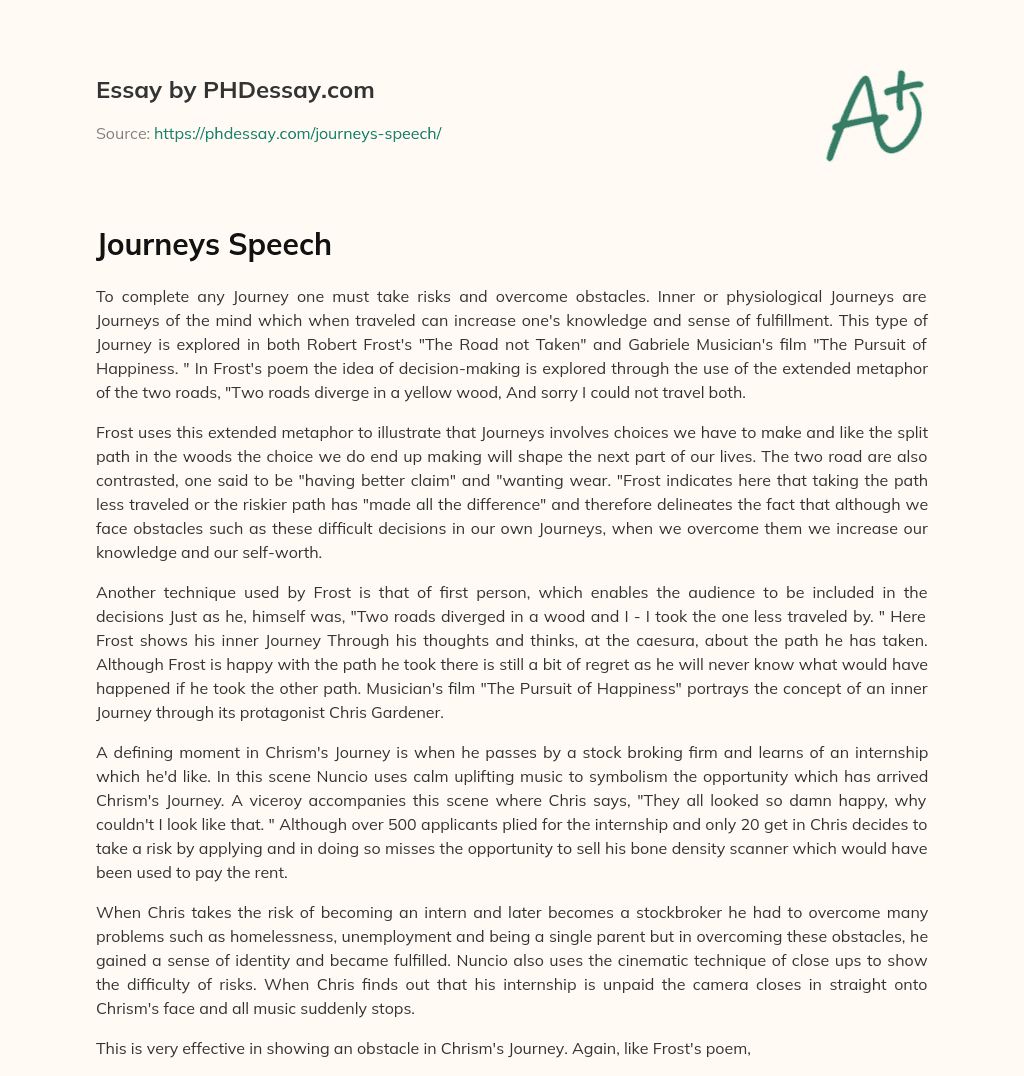 Journeys Speech essay