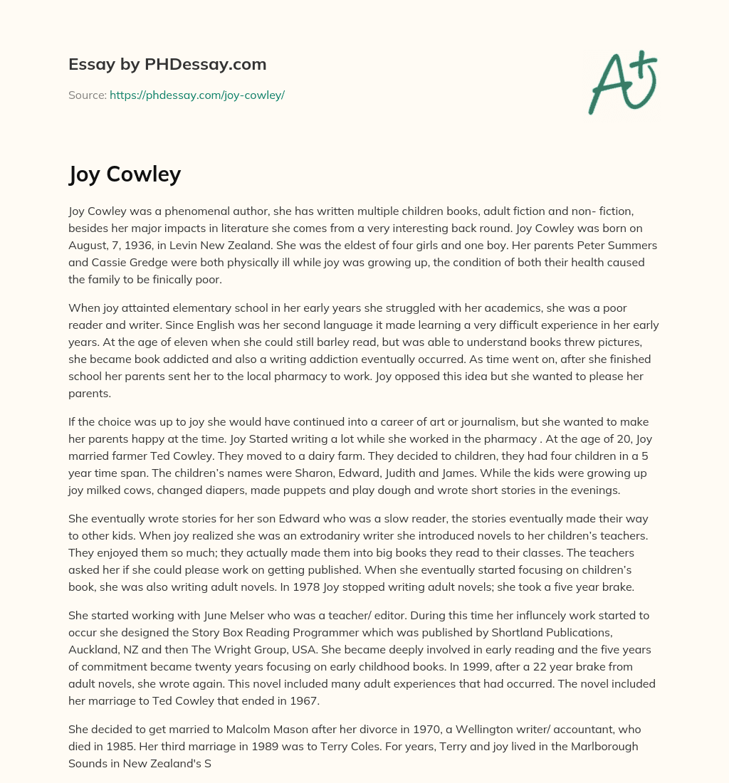 Joy Cowley essay