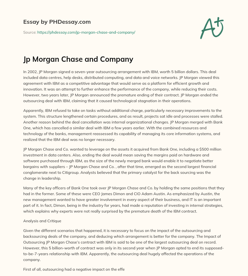 Jp Morgan Chase and Company essay