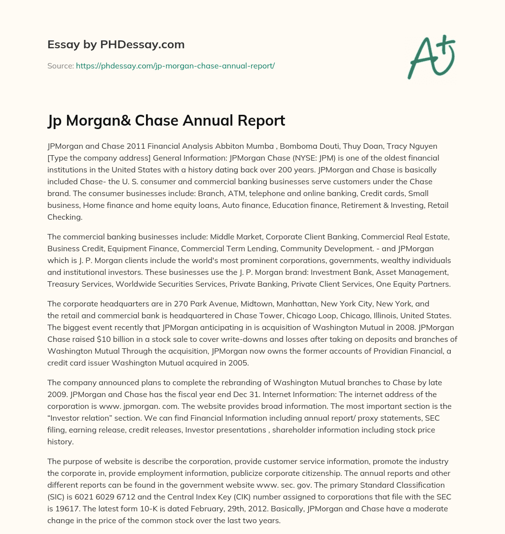 Jp Morgan& Chase Annual Report essay