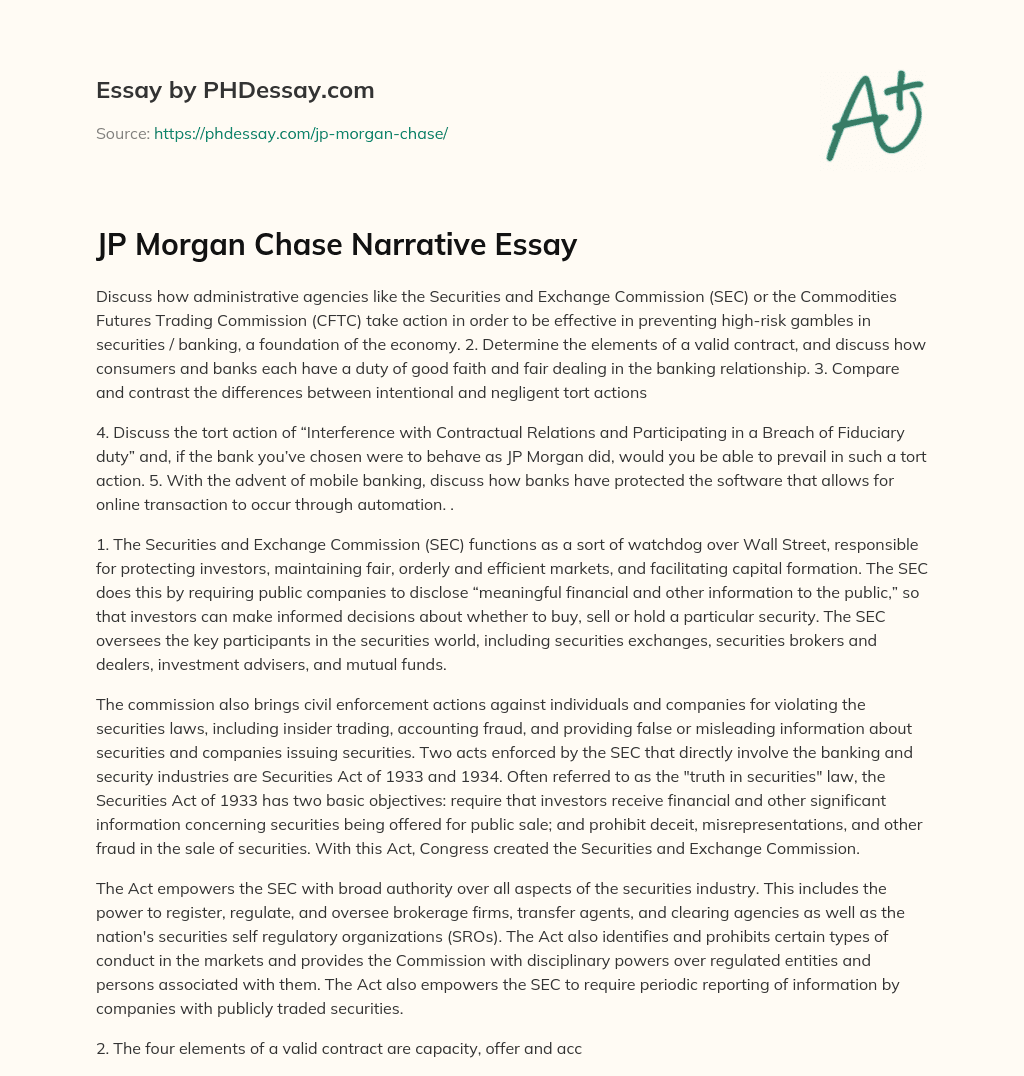 JP Morgan Chase Narrative Essay essay