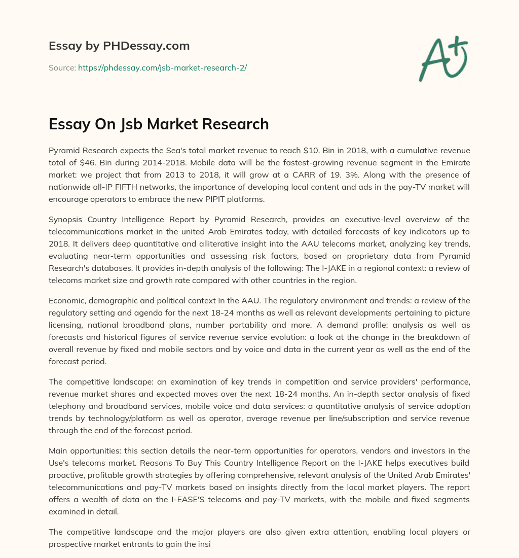 Essay On Jsb Market Research essay