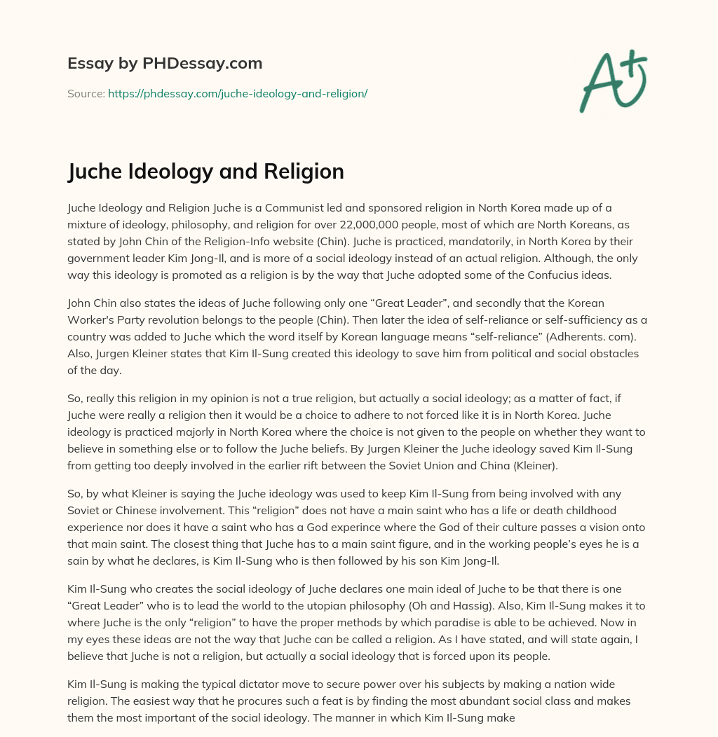 Juche Ideology and Religion essay