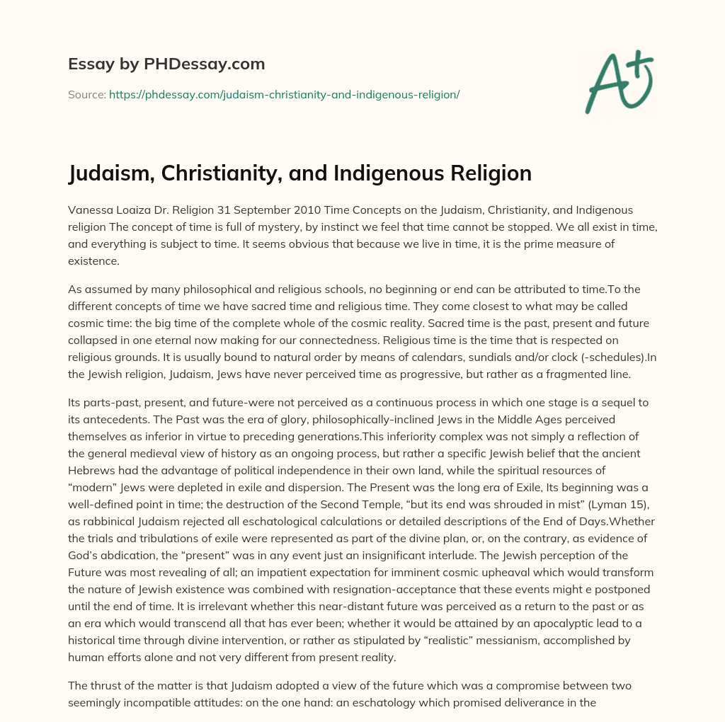 Judaism, Christianity, and Indigenous Religion essay