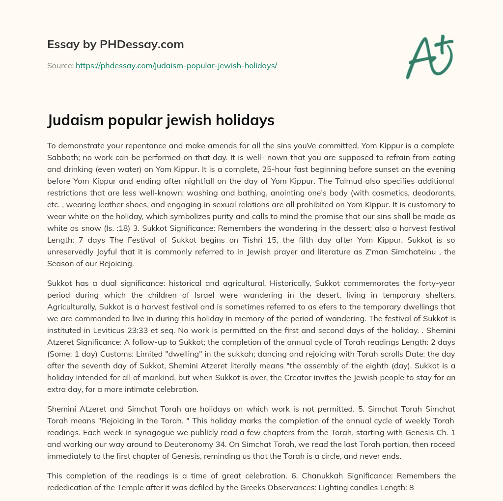 Judaism popular jewish holidays essay