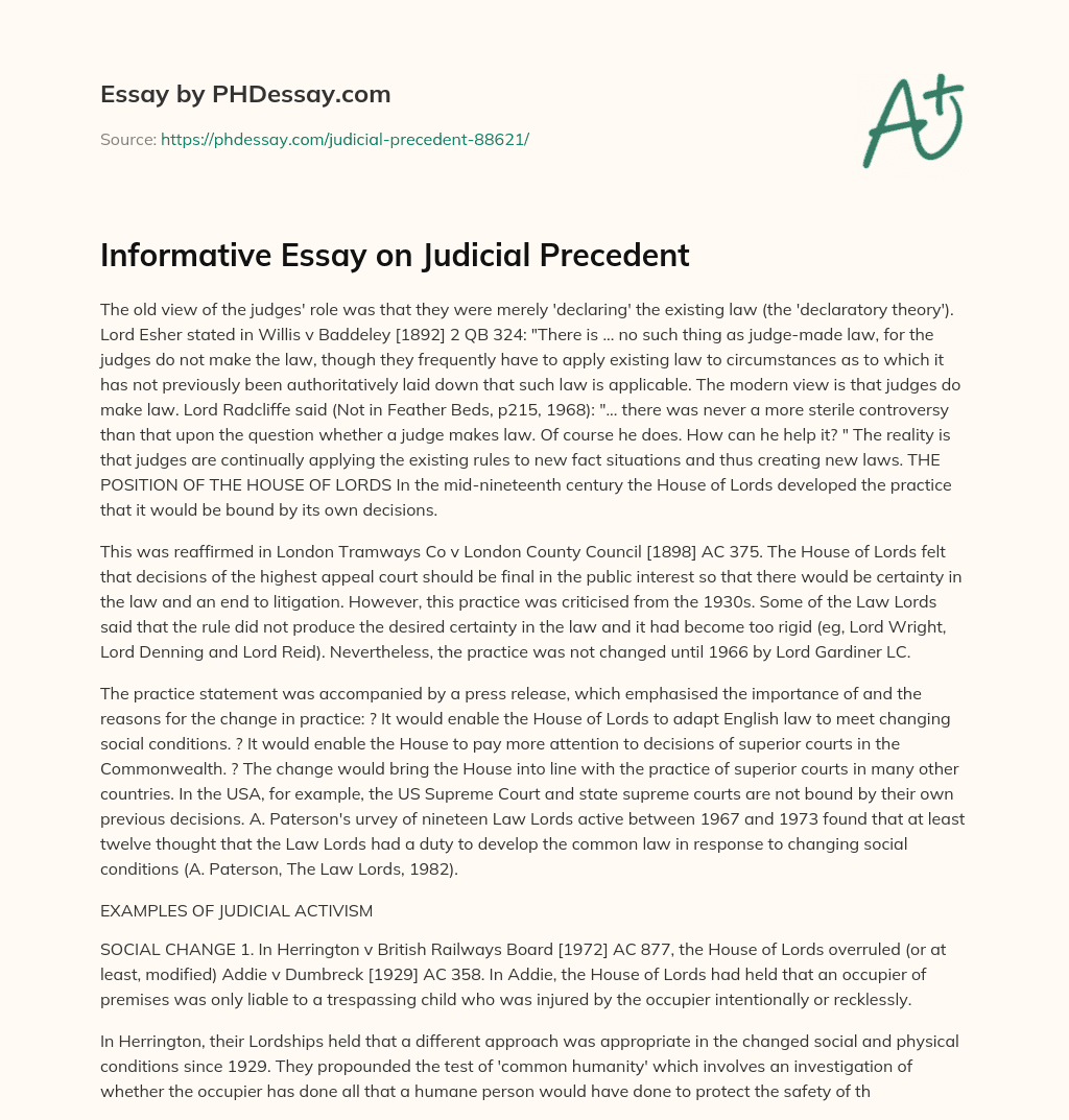 Informative Essay on Judicial Precedent essay