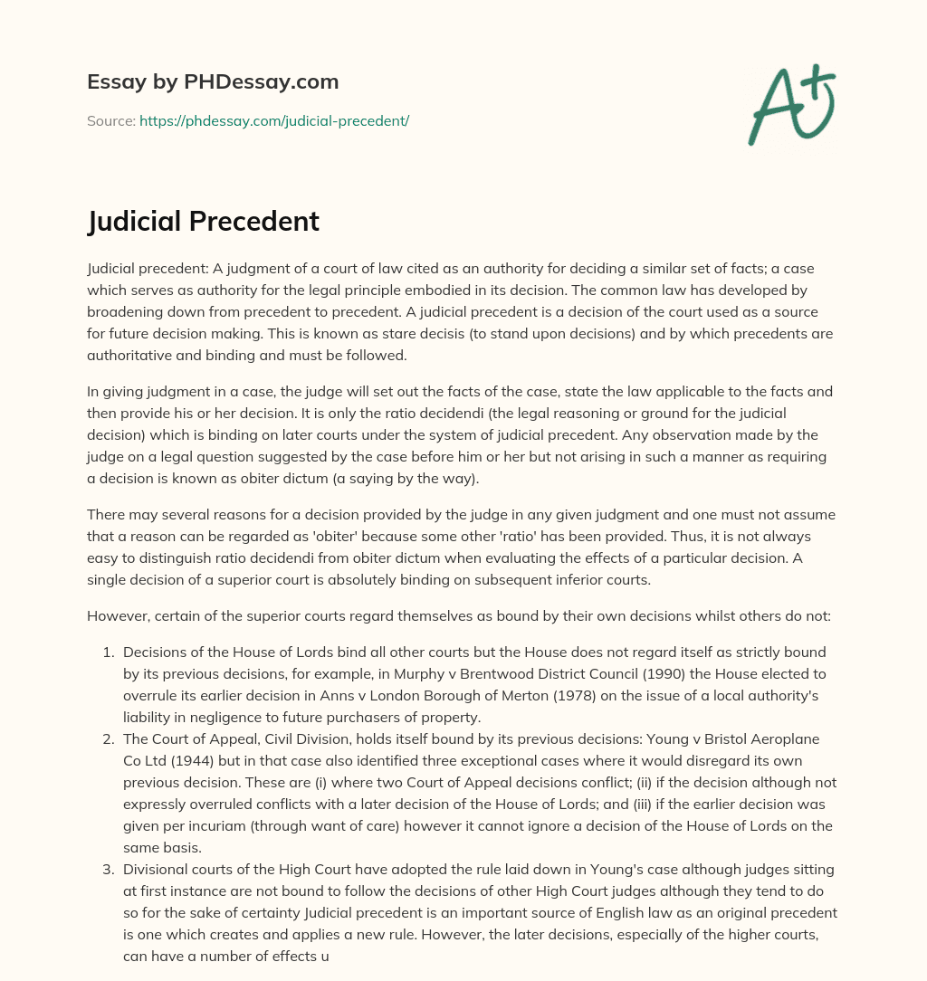 Judicial Precedent essay