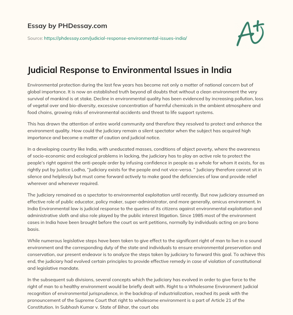 Judicial Response to Environmental Issues in India essay