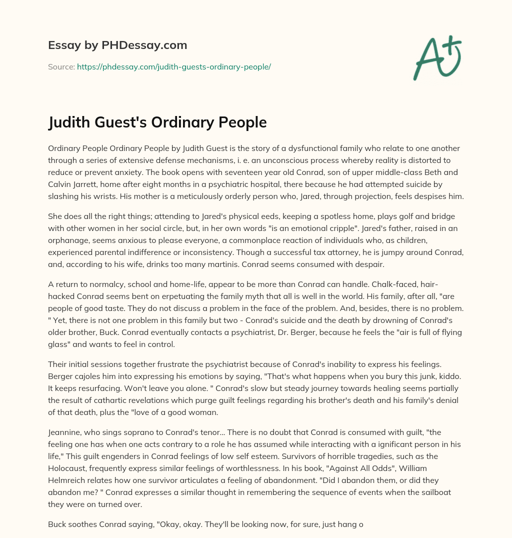 Judith Guest’s Ordinary People essay