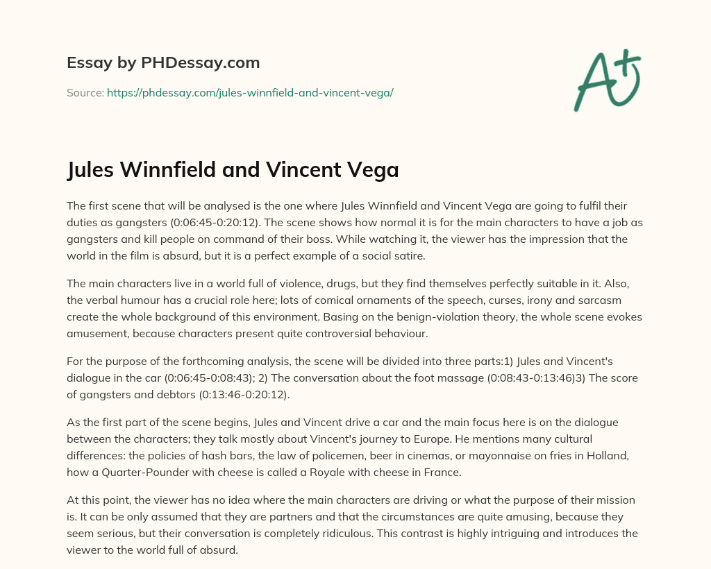 Jules Winnfield and Vincent Vega essay