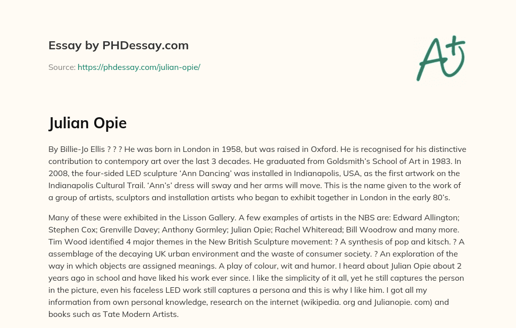 New British Sculpture Movement and Julian Opie’s Contribution essay