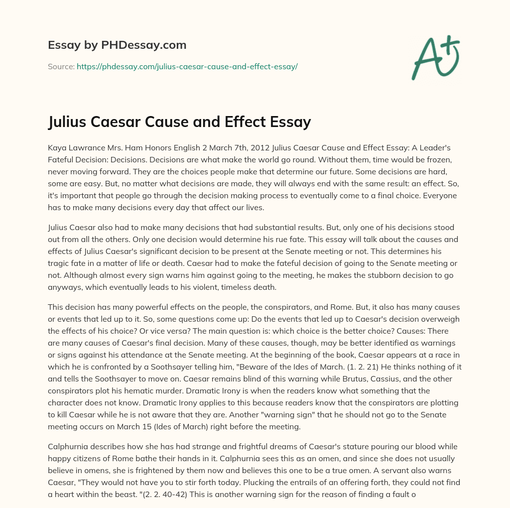 Julius Caesar Cause and Effect Essay essay