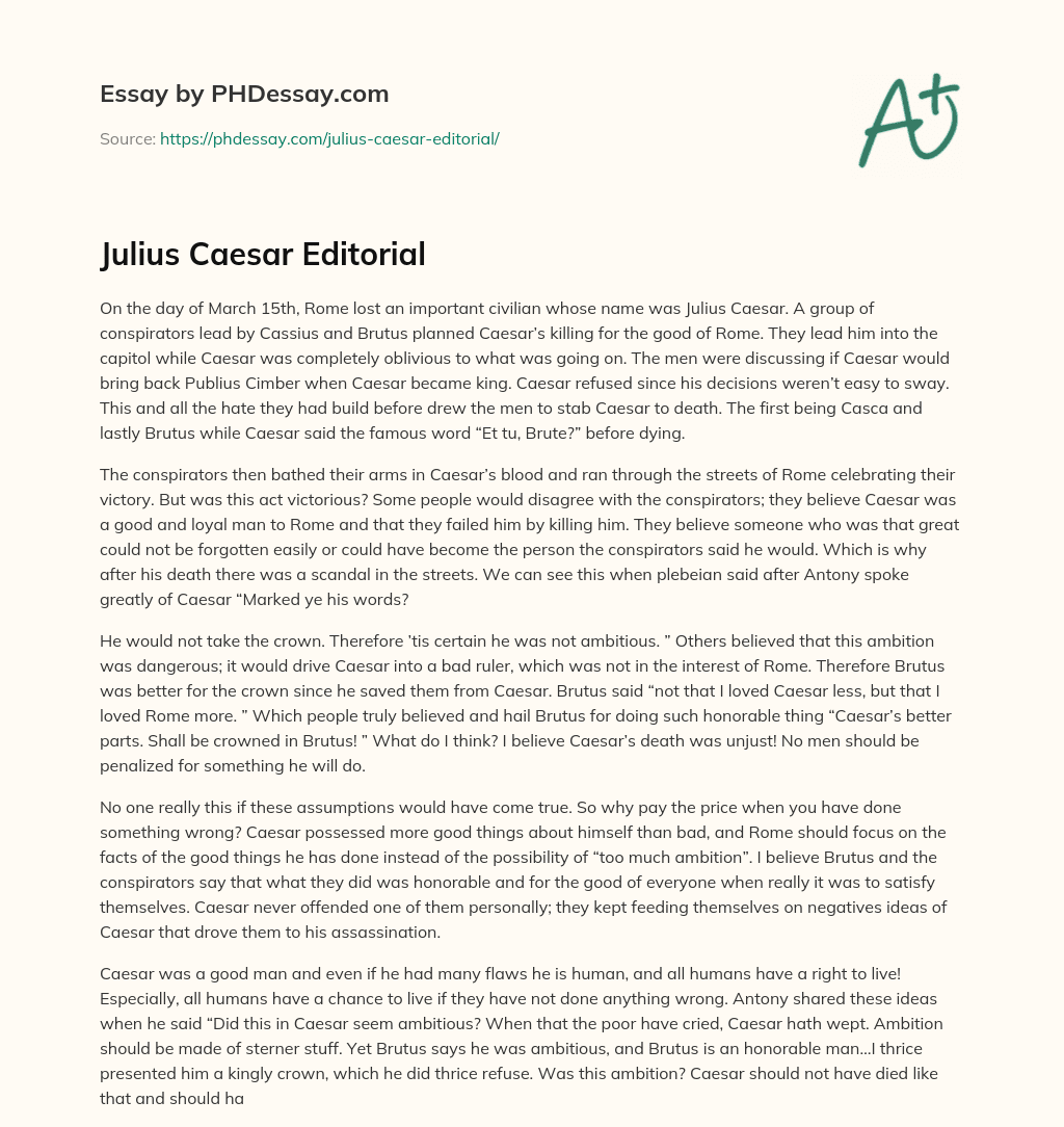 Julius Caesar Editorial essay