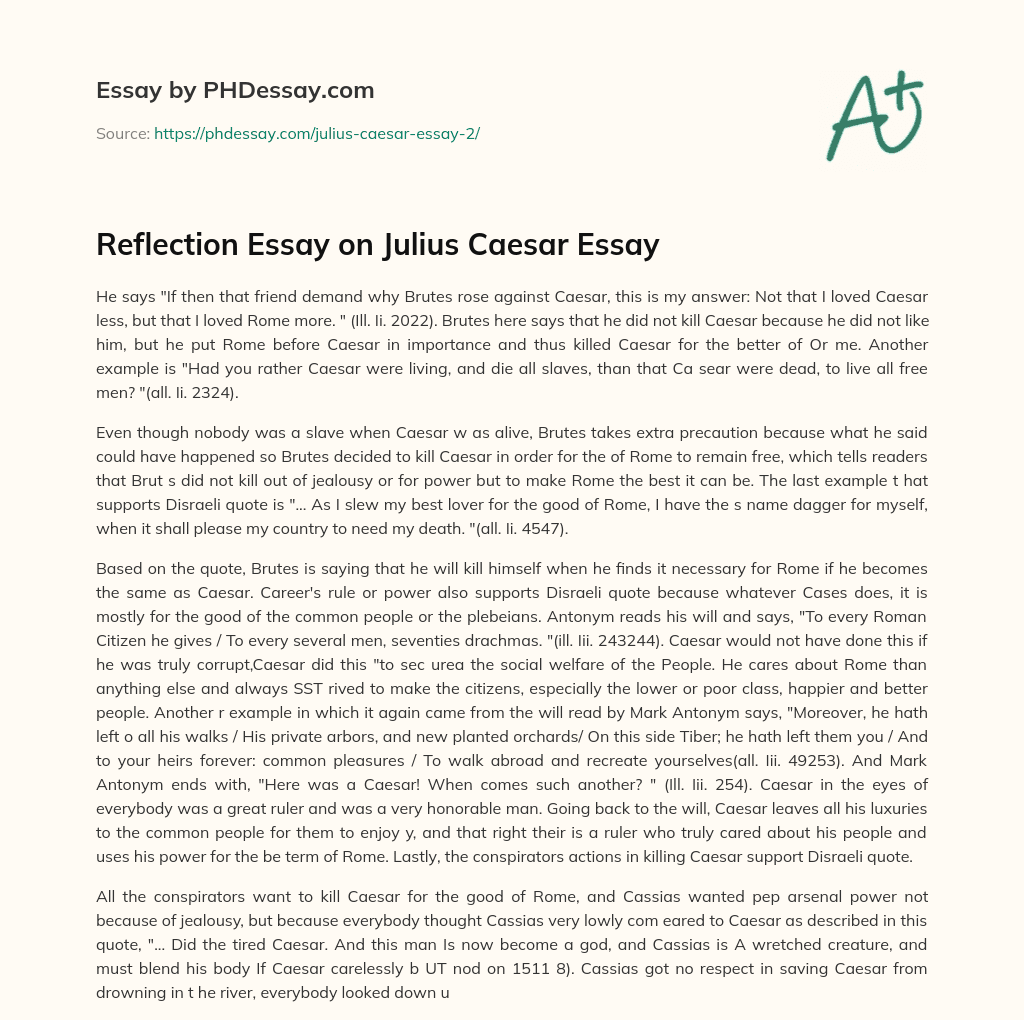 Reflection Essay on Julius Caesar Essay essay