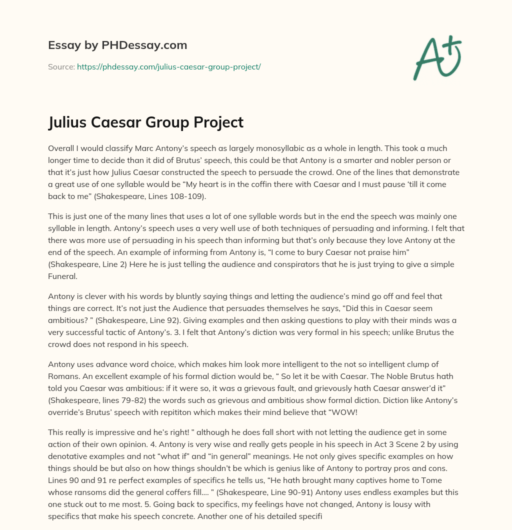 Julius Caesar Group Project essay