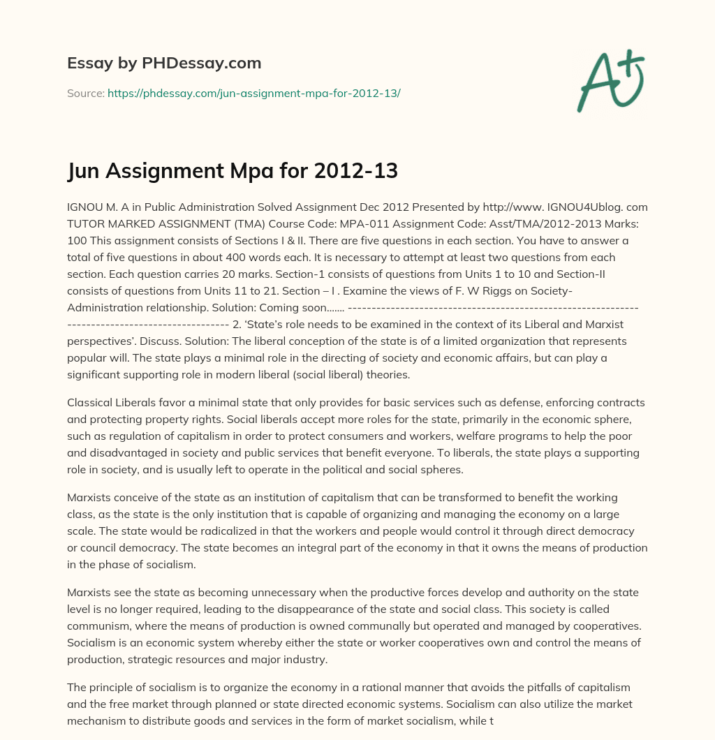 Jun Assignment Mpa for 2012-13 essay