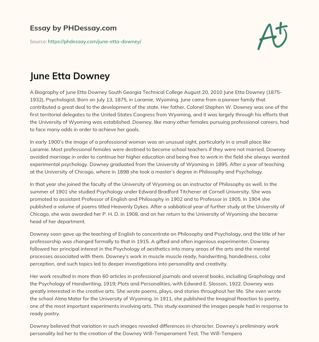 June Etta Downey essay