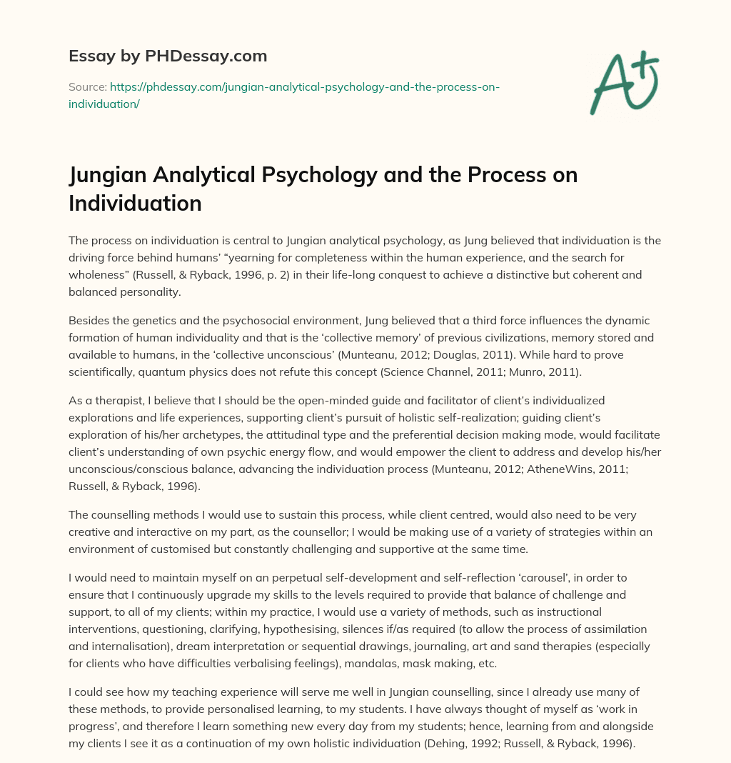 Jungian Analytical Psychology and the Process on Individuation essay