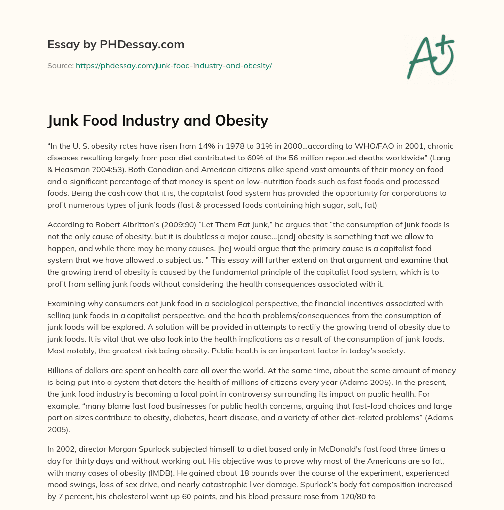 junk food and obesity essay