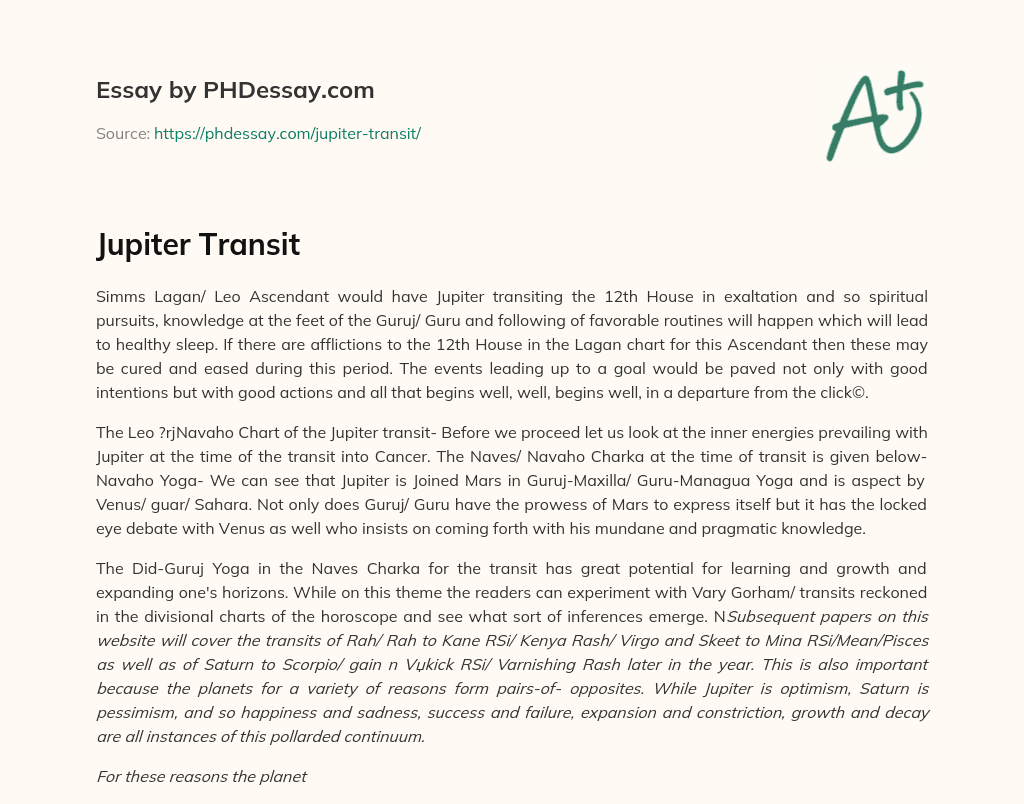 Jupiter Transit essay