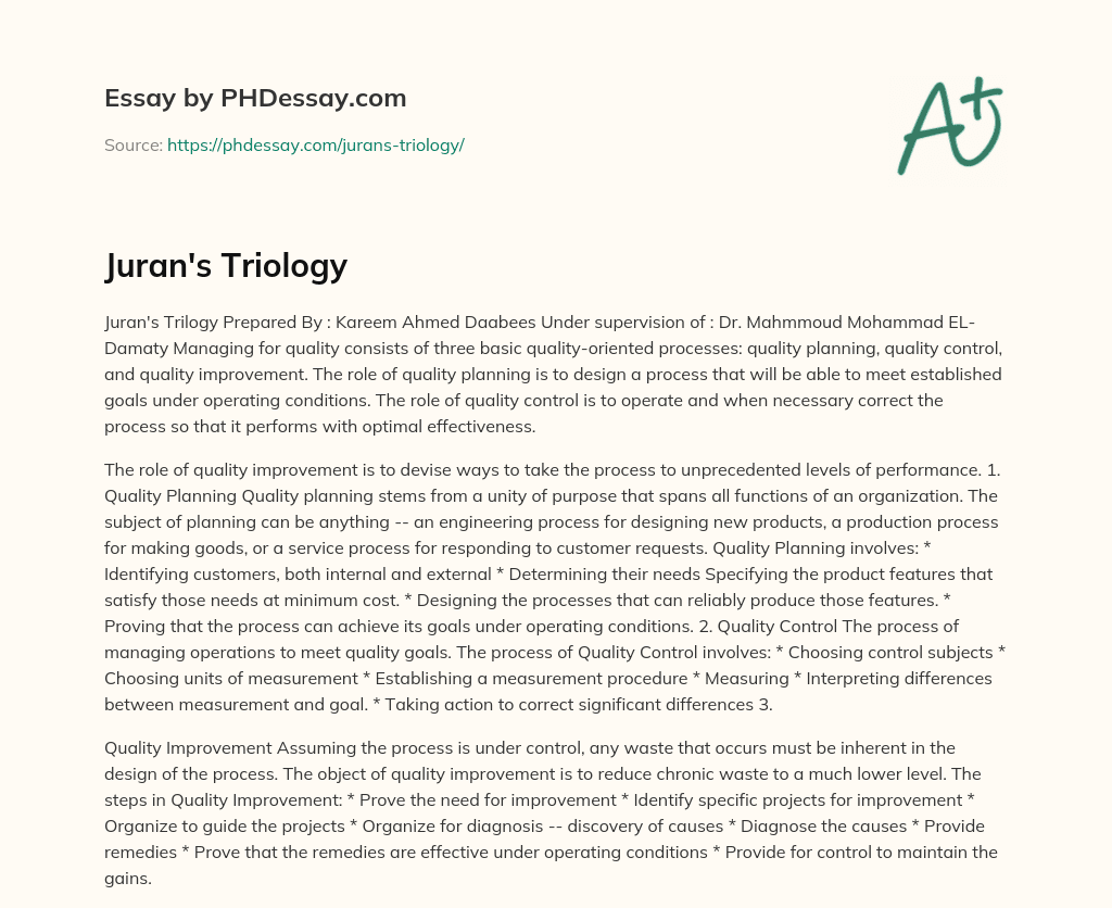 Juran’s Triology essay