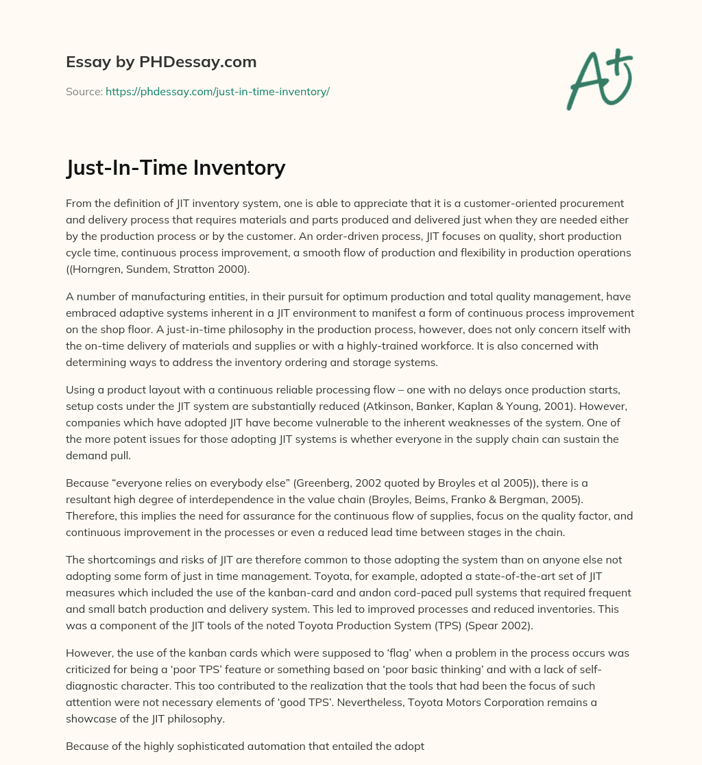 Just-In-Time Inventory essay